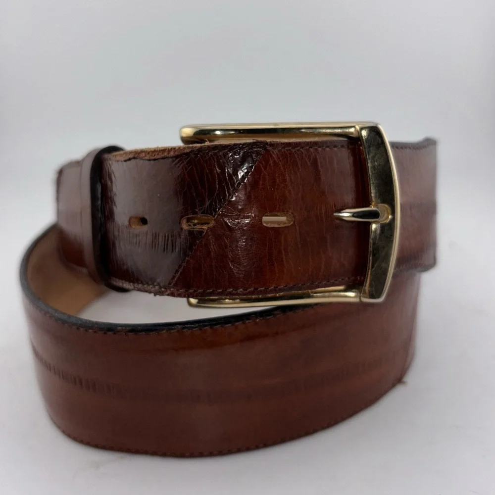 VINTAGE TONY LAMA Belt 34 Brown Eel leather Western Cowboy Rodeo​​​